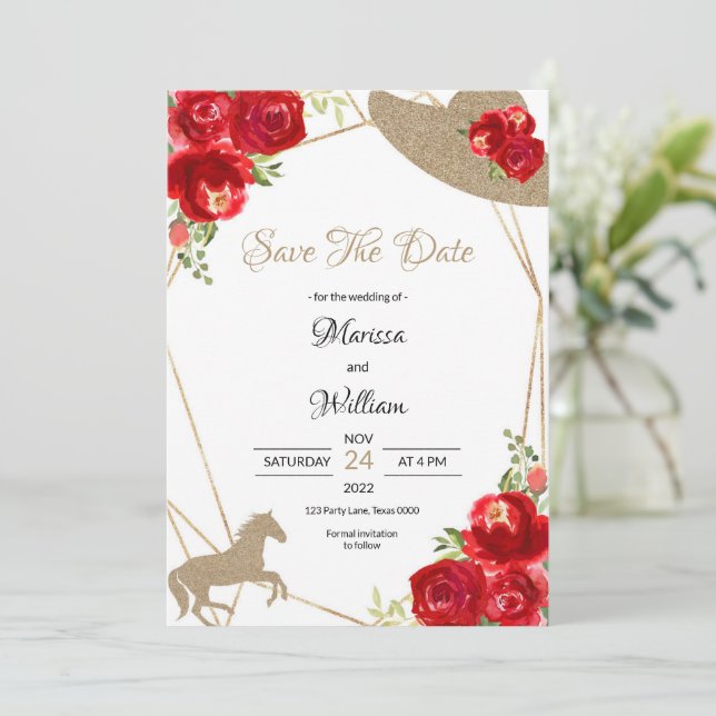Faire-part de mariage Kentucky Derby Save the Date (Debout devant)