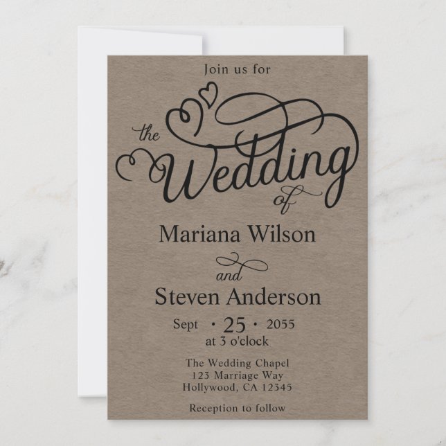 Faire-part de mariage Kraft Brun Simple Chic Scrip (Devant)