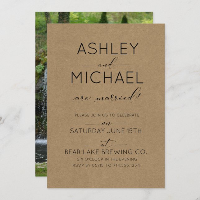 Faire-Part de Mariage Kraft Photo Mariés Tout Just (Devant / Derrière)