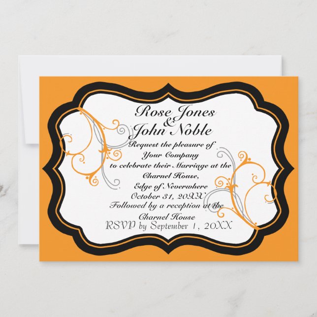 Faire-part de mariage Kurli-Q Ivory B (Orange) (Devant)