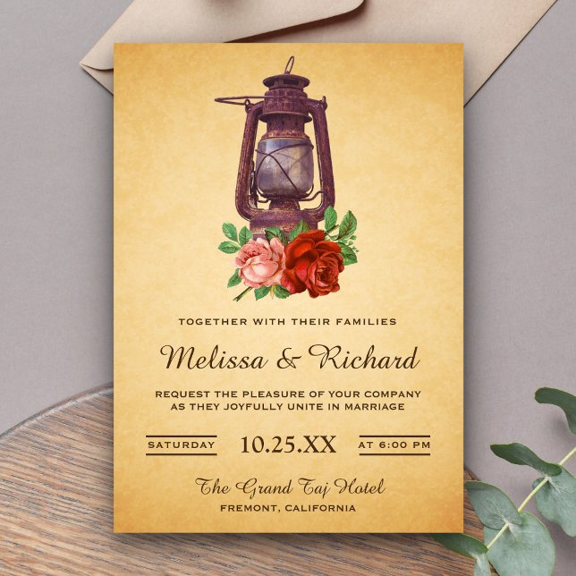 Faire-part de mariage lanterne florale de campagne (Créateur téléchargé)