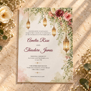Faire-part de mariage Lanterne Suspendue Rose Bour