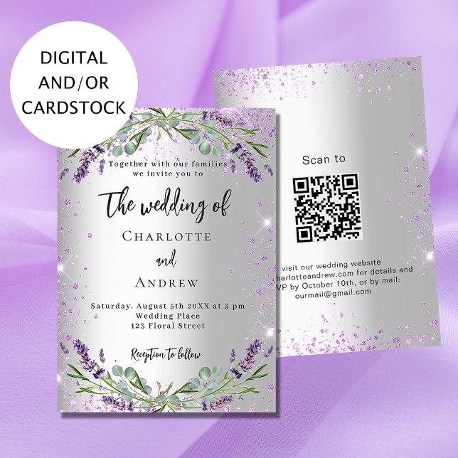 Faire-part de mariage lavande argent eucalyptus QR (Créateur téléchargé)