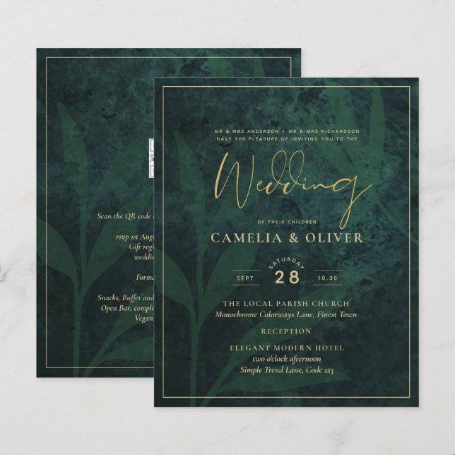 Faire-part de mariage LeahG Forêt d'émeraude vert  (Devant / Derrière)