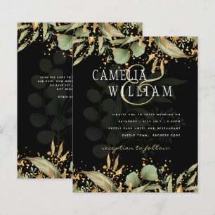 Faire-part de mariage LeahG Greenery Leaves Black 