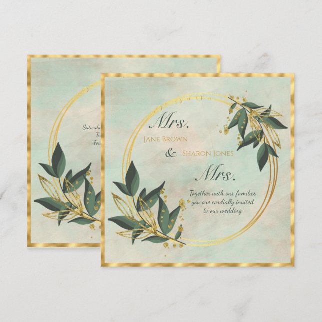 Faire-part de mariage Lesbienne Aquarelle Verdure  (Devant / Derrière)