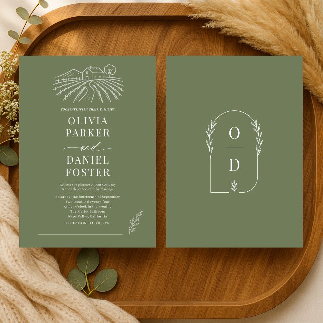 Faire-part de mariage Lignage Vert Olive du Vignob (Créateur téléchargé)