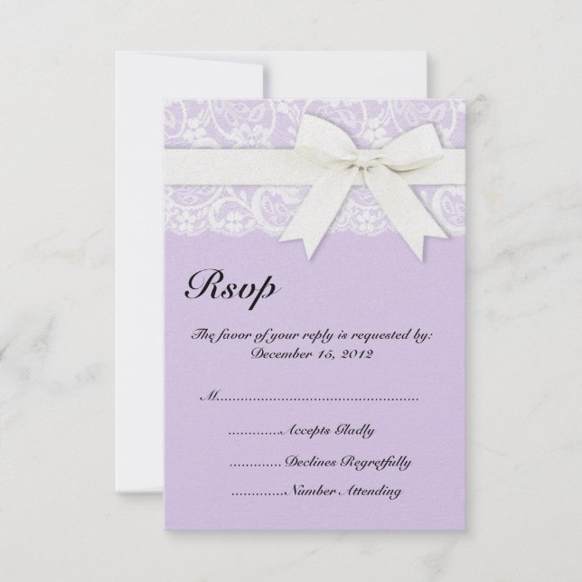 Faire-part de mariage lila violet dentelle blanche (Devant)