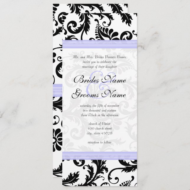 Faire-part de mariage Lilac Trim noir Damask (Devant / Derrière)
