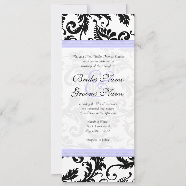Faire-part de mariage Lilac Trim noir Damask (Devant)