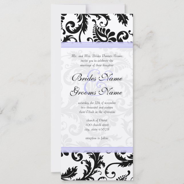 Faire-part de mariage Lilac Trim noir Damask (Devant)