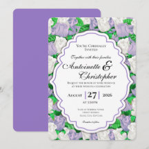 Faire-part de mariage Lilac & White Rose - Bordure