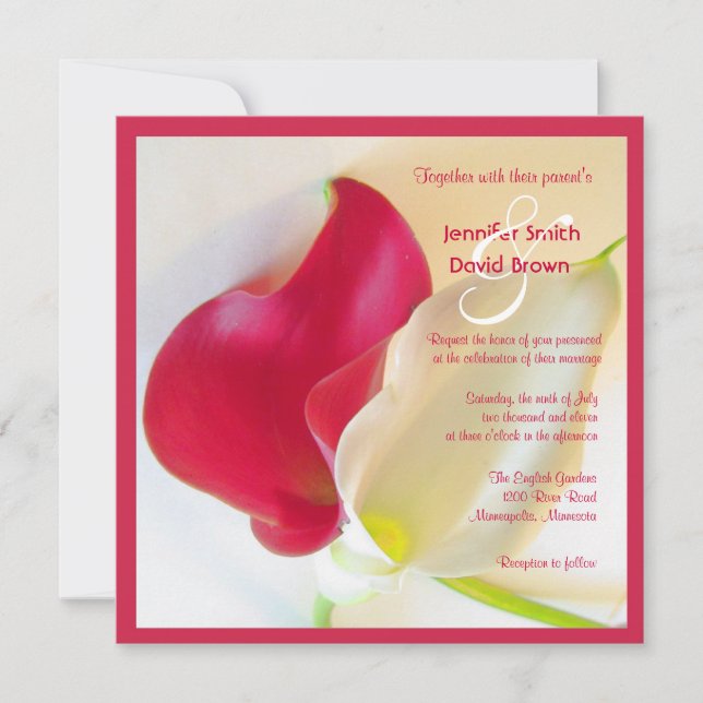 Faire-part de mariage Lily de Calla rouge et blanc (Devant)