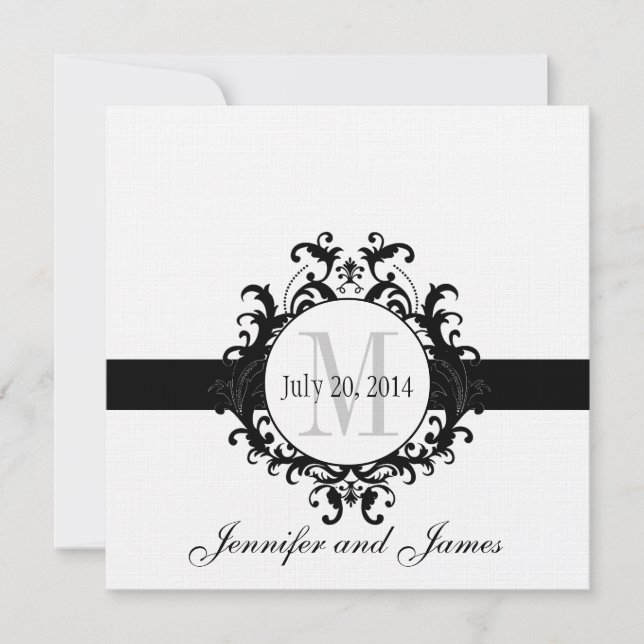 Faire-part de mariage Linen noir Monogram (Devant)