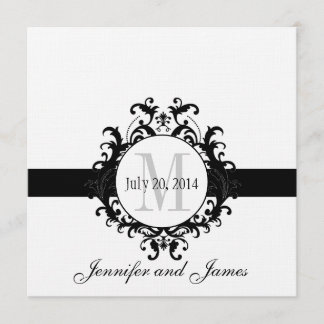 Faire-part de mariage Linen noir Monogram