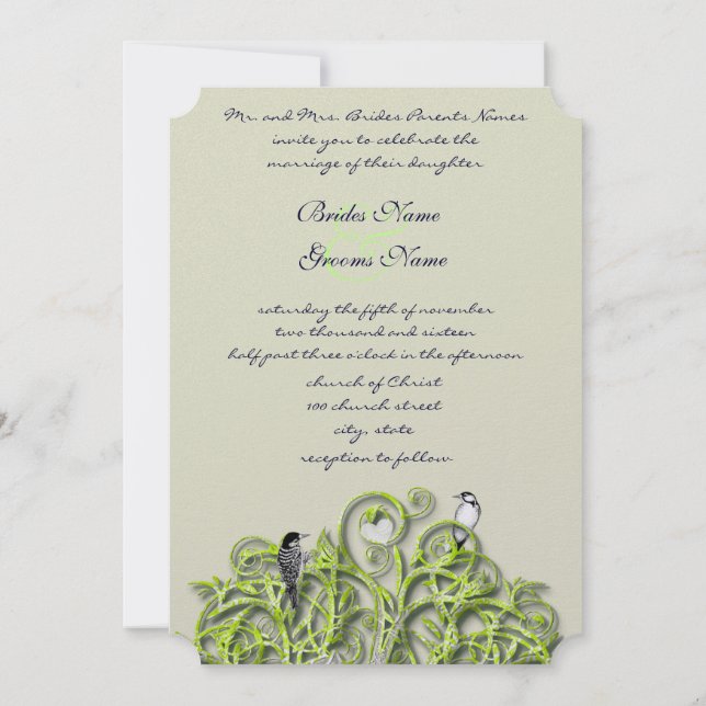 Faire-part de mariage Love Bird Green Swirl Tree # (Dos)