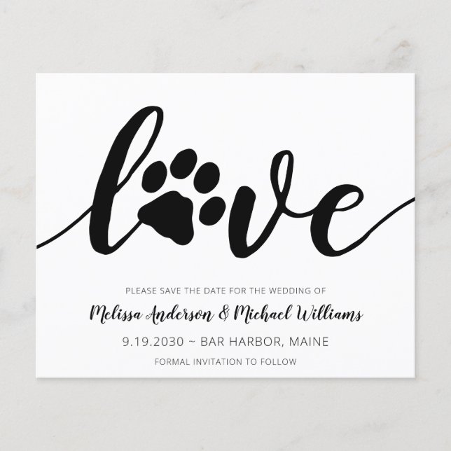 Faire-part de mariage Love Paw Print avec date de  (Devant)