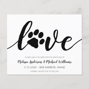 Faire-part de mariage Love Paw Print avec date de