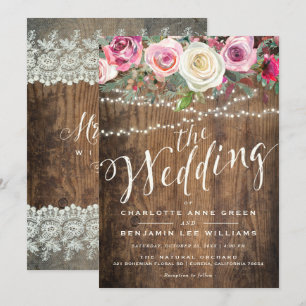 FAIRE-PART DE MARIAGE  Lumières florales en bois r
