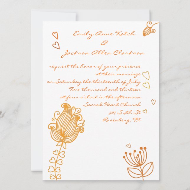 Faire-part de mariage lunatique de fleurs - orange (Devant)