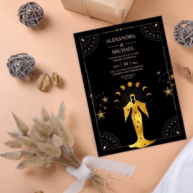 Faire-Part de Mariage Lune Céleste Or Noir Mystiqu (Créateur téléchargé)