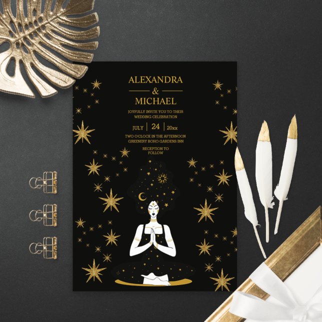 Faire-part de mariage Lune Céleste Or Noir Mystiqu (Créateur téléchargé)