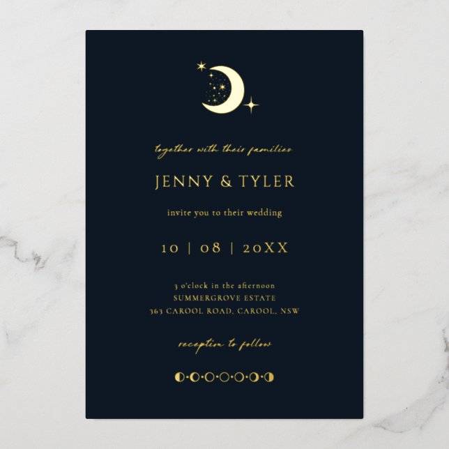 Faire-part de mariage Lune et Étoiles Célestes (Recto)