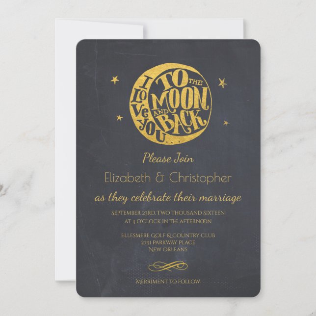 Faire-part de mariage Lune & Étoiles avec citation (Devant)