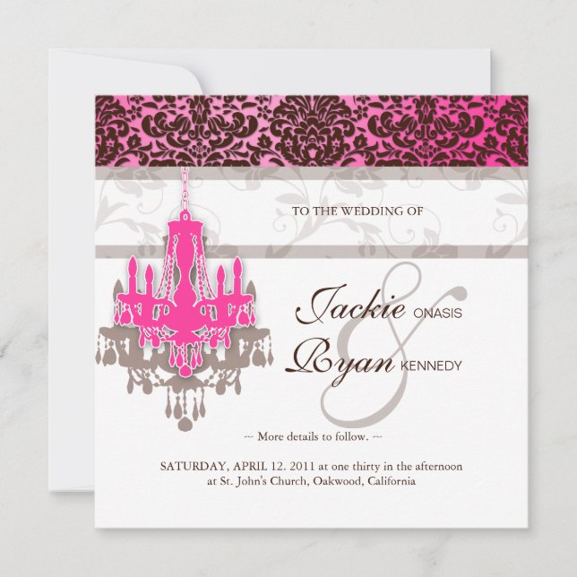 Faire-part de mariage lustre rose Damas Brown (Devant)