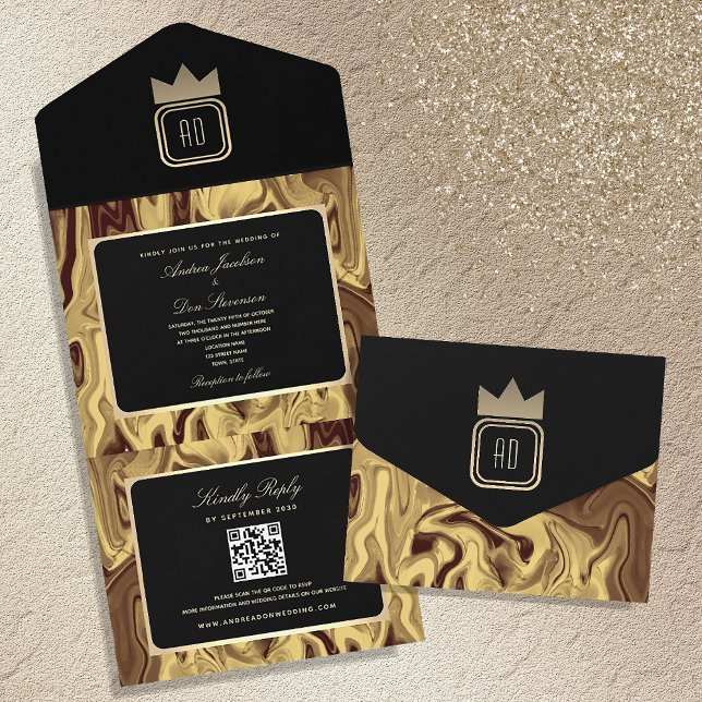 Faire-part de mariage luxe en marbre noir et or Mo (Créateur téléchargé)