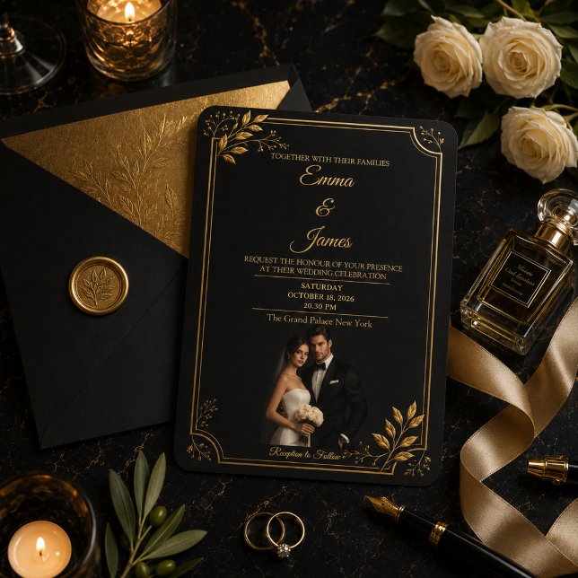 Faire-part de mariage Luxe Noir et Or (Créateur téléchargé)