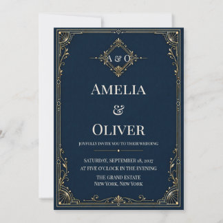 Faire-part de mariage Luxe Nuit Or Art Déco Monogr