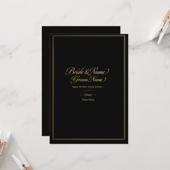 Faire-Part de Mariage Luxe Or | Élégant Noir & O (Devant/Arrière en situation)