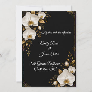 Faire-part de mariage Luxe Orchidée noire, or et b