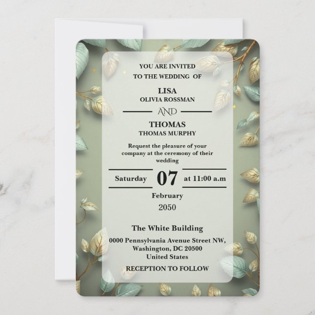Faire-part de mariage Luxe Sage Gold Greenery (Devant)