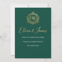 Faire-part de mariage luxe vert émeraude et or mon