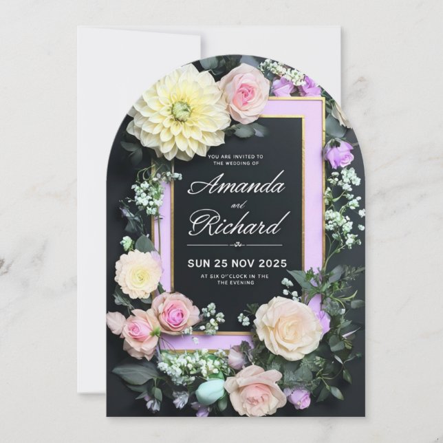 Faire-part de mariage Luxueuse Avec Élégant Floral (Devant)