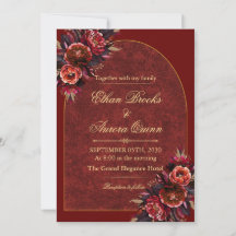 Faire-part de mariage luxueux bordeaux et or