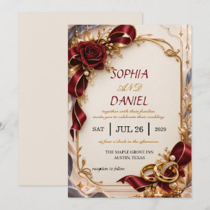 Faire-part de mariage luxueux bordeaux et or