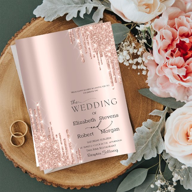 Faire-part de mariage Luxueux Rose Gold Paillettes (Créateur téléchargé)