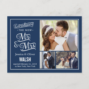 Faire-part de mariage M. et Mme - Bleu marine