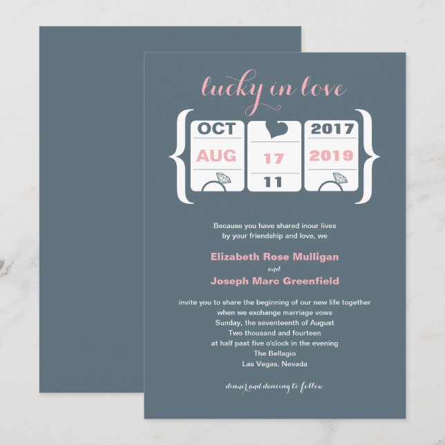 Faire-part de mariage Machine à Sous Rose et Gris (Devant / Derrière)