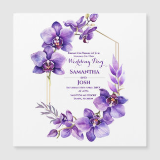 Faire-part de mariage magnétique à fleurs violette