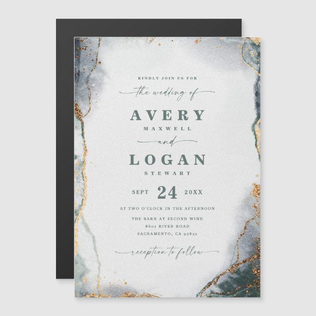 Faire-part de mariage magnétique Abstrait vert et  (Devant / Derrière)