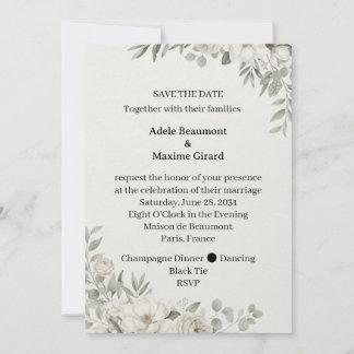 Faire-part de mariage Magnolia Blanc Floral Save T