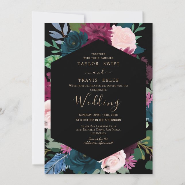 Faire-part de mariage Magnolia Or Noir (Devant)
