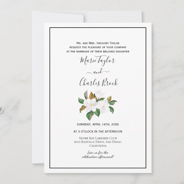 Faire-part de mariage Magnolia Rouge et Blanc (Devant)