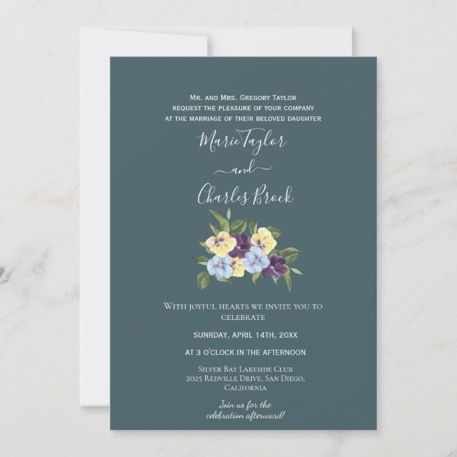 Faire-part de mariage Magnolia sarcelle (Devant)