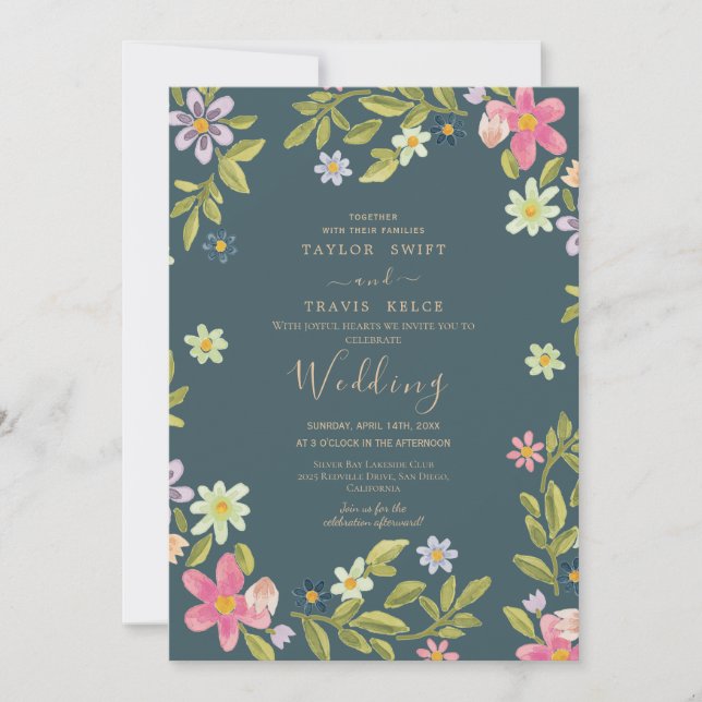 Faire-part de mariage Magnolia sarcelle (Devant)