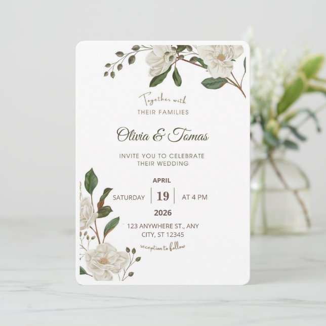 Faire-part de mariage Magnolia Verdure (Debout devant)